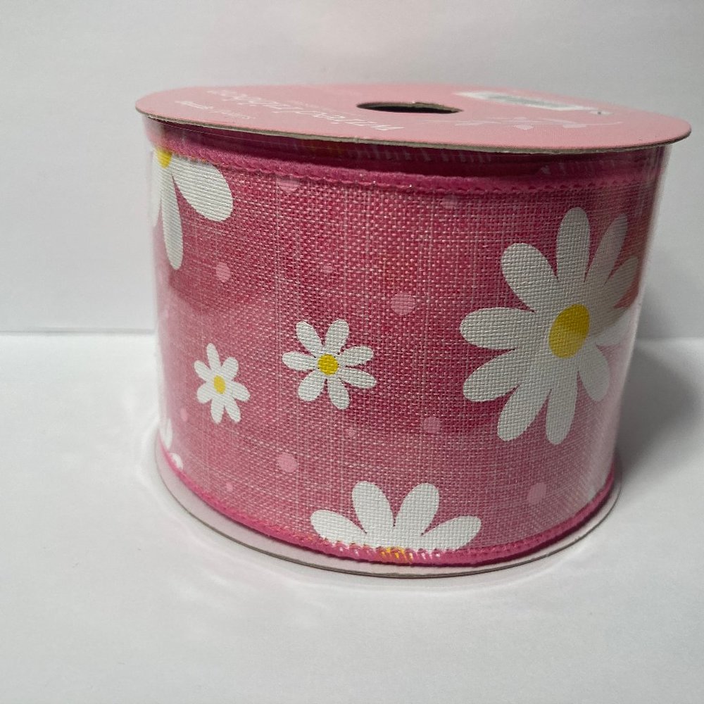 Pink Daisy Wired Ribbon 2.5" 25'